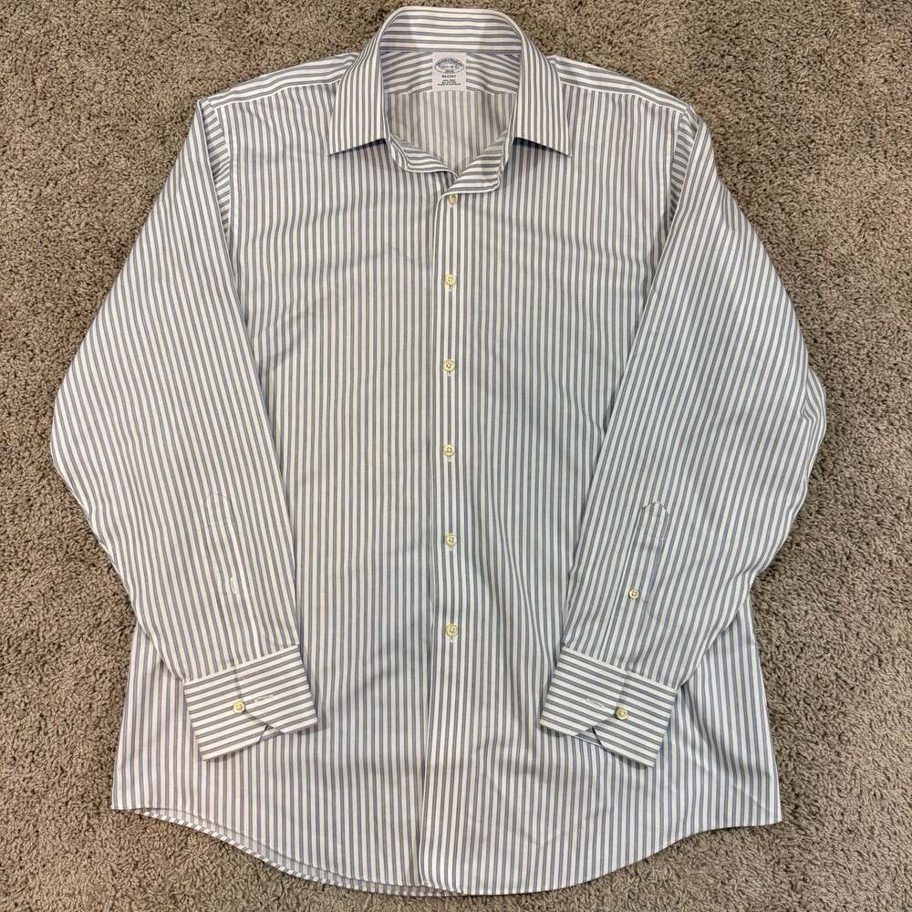 Brooks Brothers Regent Blue White Stripe Dress Shirt 16.5 34/35 Non Iron Cotton